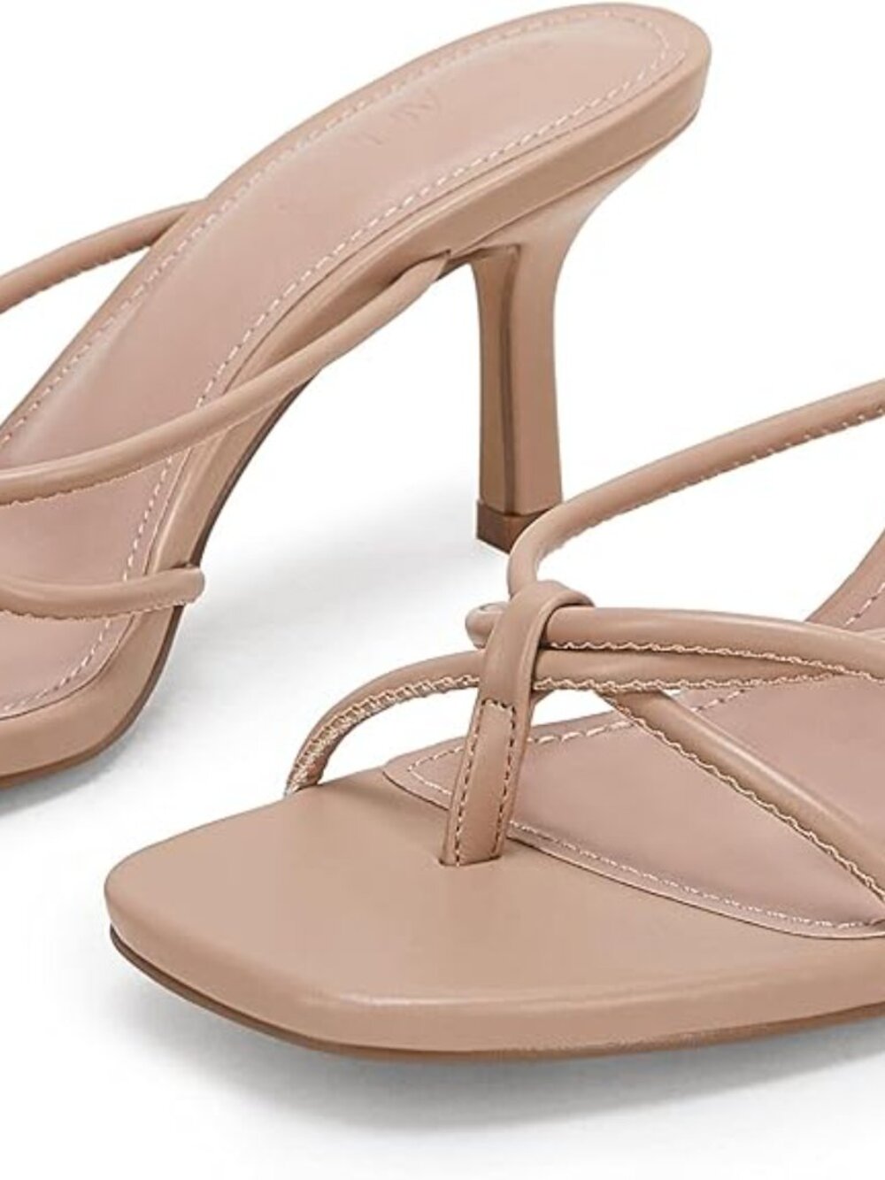 Women’s Square Open Toe Flip Flops Stiletto Heels Strappy Thong Slide on Slingba - Picture 4 of 5